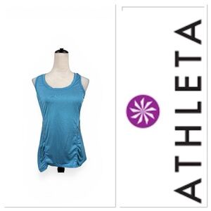 🆕 Athleta blue fast track sleeveless tank with design on side and back size med